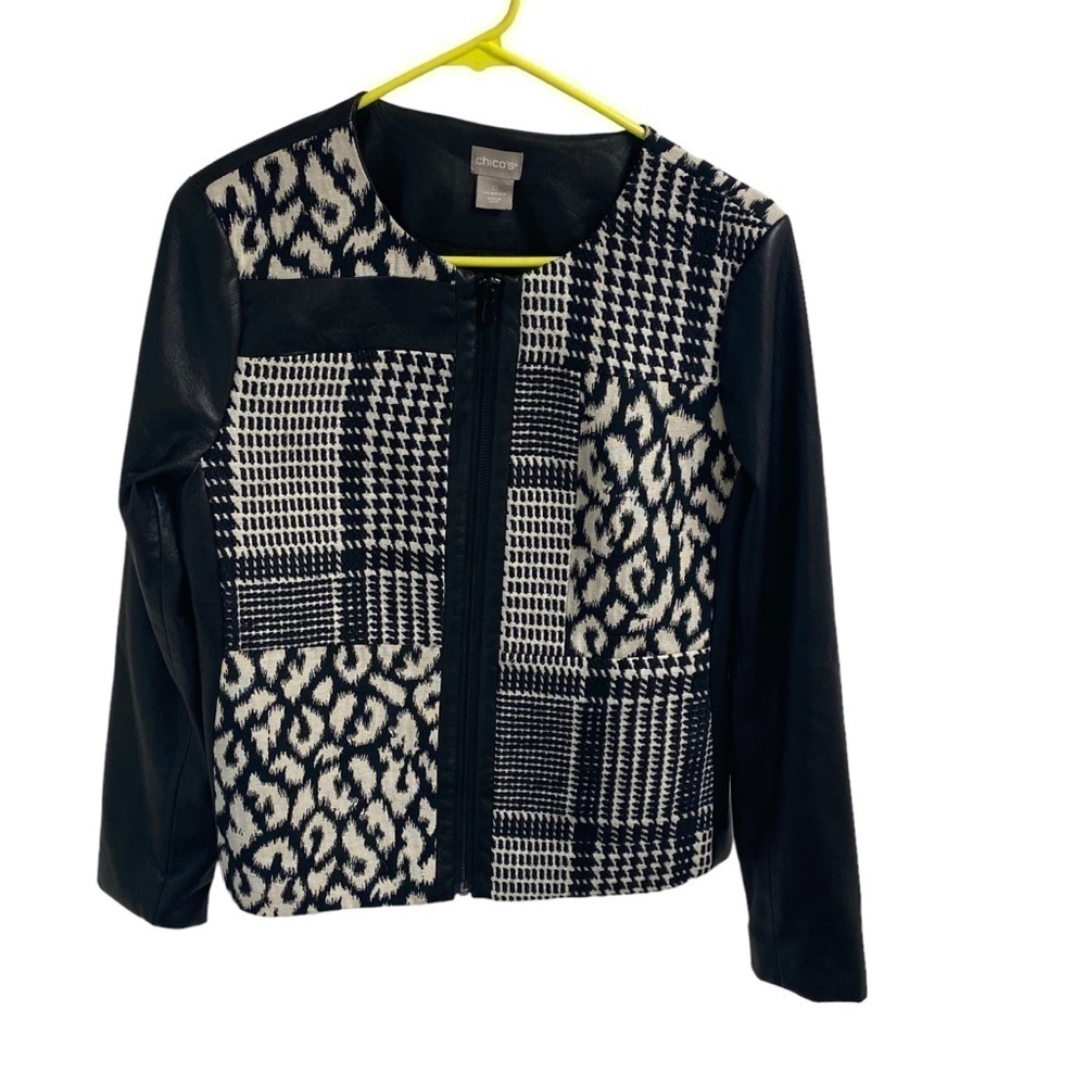 Chico’s Mixed Material Patchwork Ladies Zip Up Li… - image 1